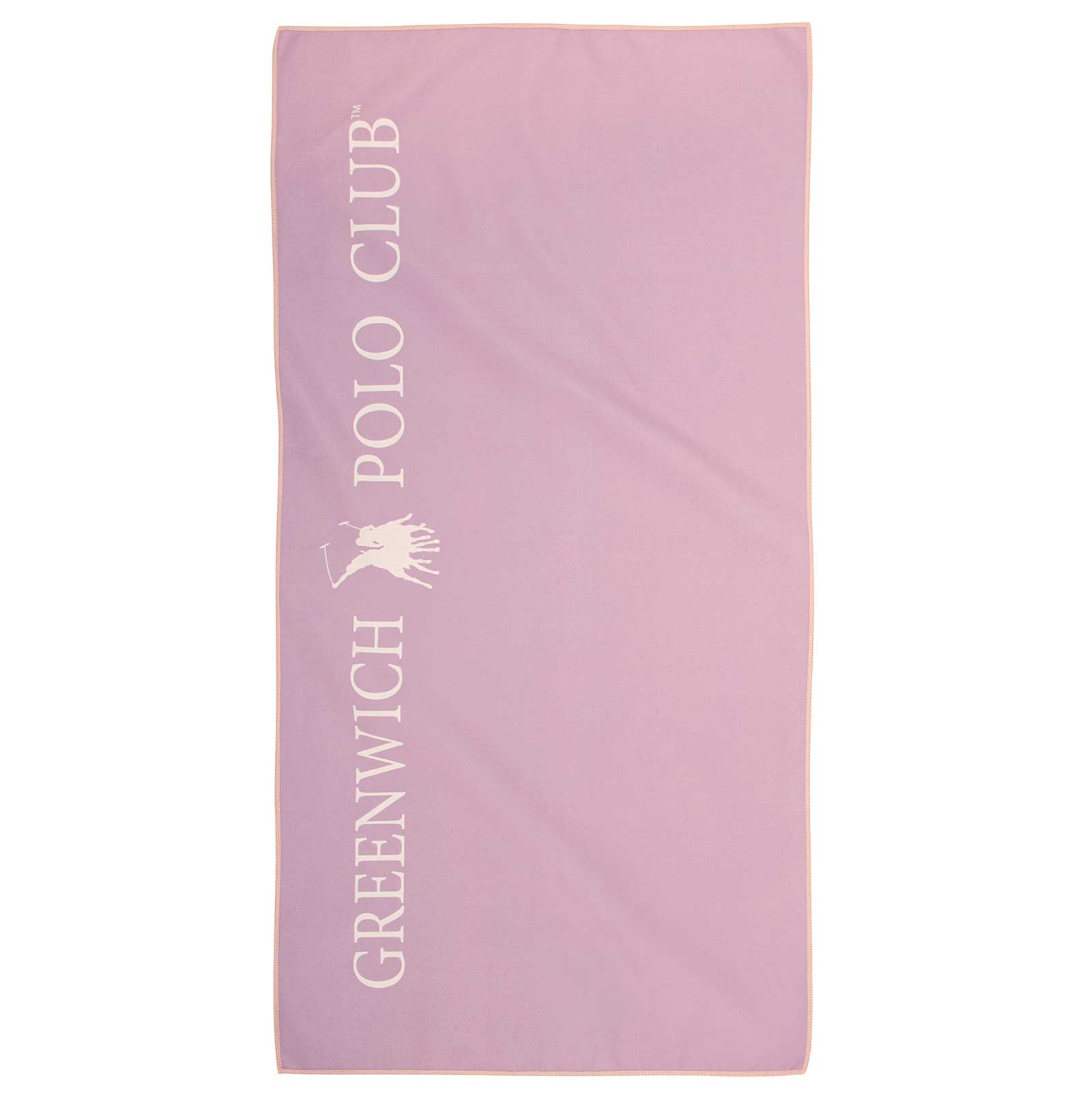 Pink towel with 'Greenwich Polo Club' branding on a white background Luxury microfiber workout towel 45x90 cm for gym and yoga