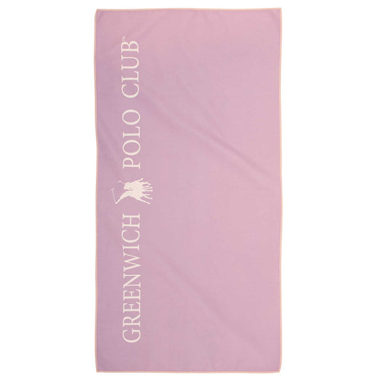 Pink towel with 'Greenwich Polo Club' branding on a white background Luxury microfiber workout towel 45x90 cm for gym and yoga