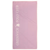 Pink towel with 'Greenwich Polo Club' branding on a white background Luxury microfiber workout towel 45x90 cm for gym and yoga