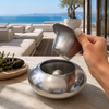 Easy clean aluminium cigar ashtray with removable top, windproof outdoor design and luxury silver finish for terraces, lounges and garden tables.