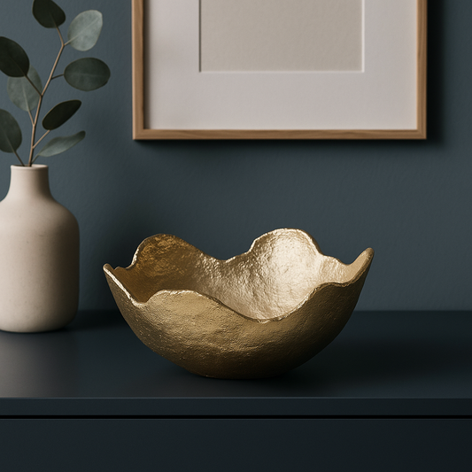 Sculptural golden brass bowl with organic handmade shape for modern home decor, VVC SHOP Sitia Crete