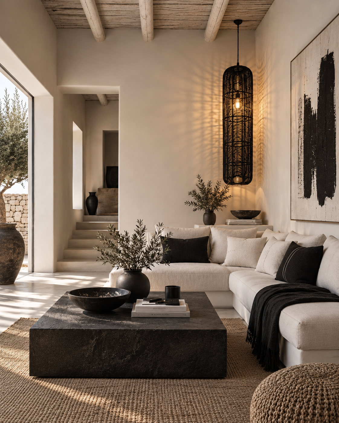 170 cm tall black handmade macramé lampshade used as decorative corner lighting