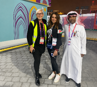 Viktoria Vigh with the on-site project team during FIFA World Cup Qatar 2022 operations in Doha.