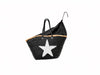 Black sequin raffia beach basket with white star by VVC in Sitia Crete