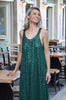 VVC emerald green layered mesh midi dress with sheer overlay and soft inner lining, styled as elegant boutique occasionwear