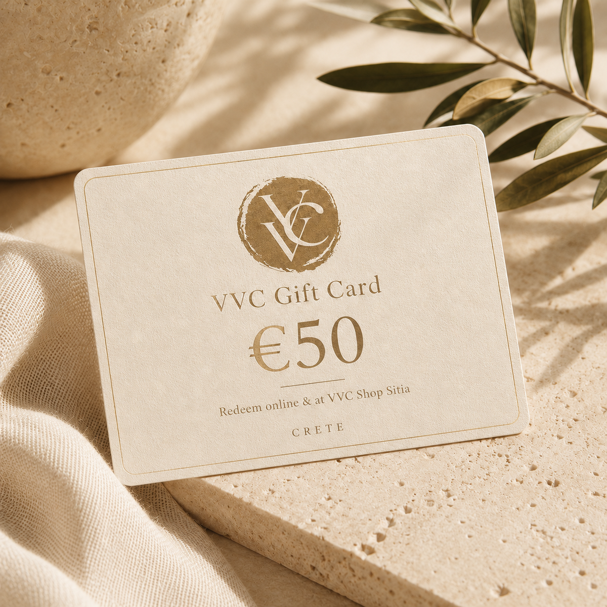 VVC €50 digital gift card for fashion and lifestyle shopping online and at VVC SHOP Sitia