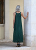 Back view of green maxi dress with black sequin checks, mullet style, and loose comfortable fit by VVC™.