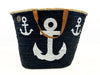 Handmade VVC™ anchor beach basket inspired by Mediterranean sailing life. A unique gift for her, luxury travel tote and beach bag available online and at the VVC Shop in Sitia, Crete.