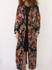 VVC handmade black floral Italian silk kimono made from Dolce & Gabbana fabric, front view, luxury resortwear in Sitia Crete