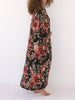Side view of VVC handmade black floral Italian silk kimono made from Dolce & Gabbana fabric, luxury Greek resortwear by VVC SHOP Sitia