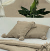 Handmade beige cotton pillowcase 45x45 cm with pom poms by VVC, Mediterranean indoor and outdoor home decor available at VVC SHOP Sitia, Crete