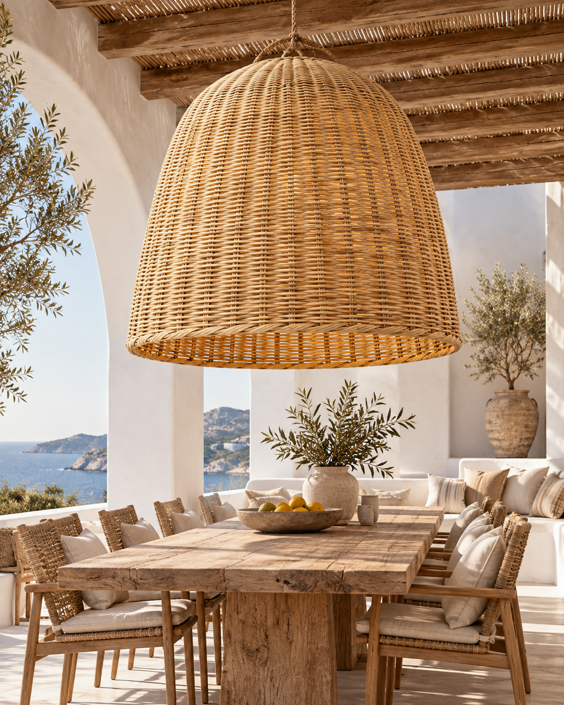 Close-up of the natural handwoven raffia texture on the VVC monumental lampshade