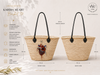 Front and back view of the VVC™ Kardia Heart Basket handmade in Morocco. Natural raffia basket with black leather handles, rhinestone heart applique, protective textile lining and artisan craftsmanship for beach, shopping and everyday use.
