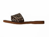 Side view of VVC™ leopard print leather slide sandals with flat brown sole, handmade summer sandals for women in Sitia Crete