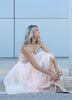 Luxury VVC soft peach tulle skirt for special event fashion, wedding guest styling and elegant resort wear in Sitia Crete