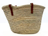 Back view of the VVC™ handmade palm leaf basket showcasing natural woven craftsmanship, leather handles and timeless Mediterranean style for shopping, travel, storage and everyday use.