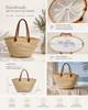 Handmade Raffia Beach Basket with Brown Leather Handles | Sitia Crete