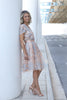 Romantic VVC blue floral sequin skirt outfit in walking lifestyle view, soft salmon luxury occasion wear at VVC SHOP Sitia Crete