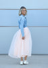 VVC soft peach tulle skirt with hidden back zipper and soft viscose lining, luxury comfort made in Greece