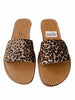Women’s animal print leather slide sandals by VVC™ with tan footbed, flat sole and handmade stitching, available at VVC SHOP Sitia Crete