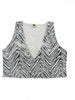 VVC zebra crop top in gray and white matte sequins with deep V-neck front view for party, festival and resort styling