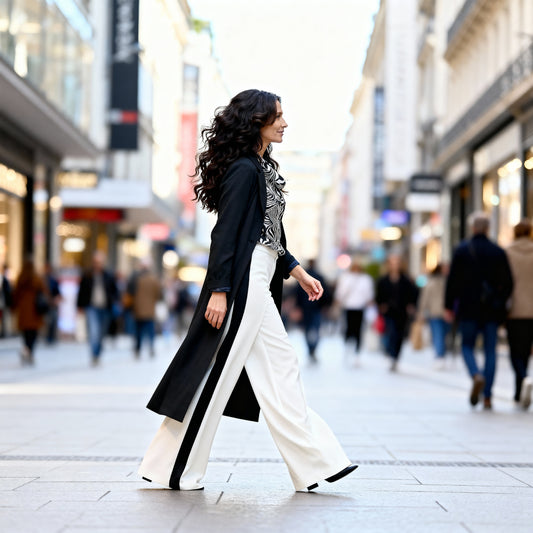 High-waisted Marlene long-leg trousers with black stripe