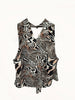 Back view of WM.NELS women’s short sleeve top with multi coloured zebra animal print, waterfall neckline and decorative neck closure