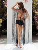 Black crochet and macramé cover-up by Zoe, made from 100% cotton with a transparent long fit for festivals, beach parties and summer styling.